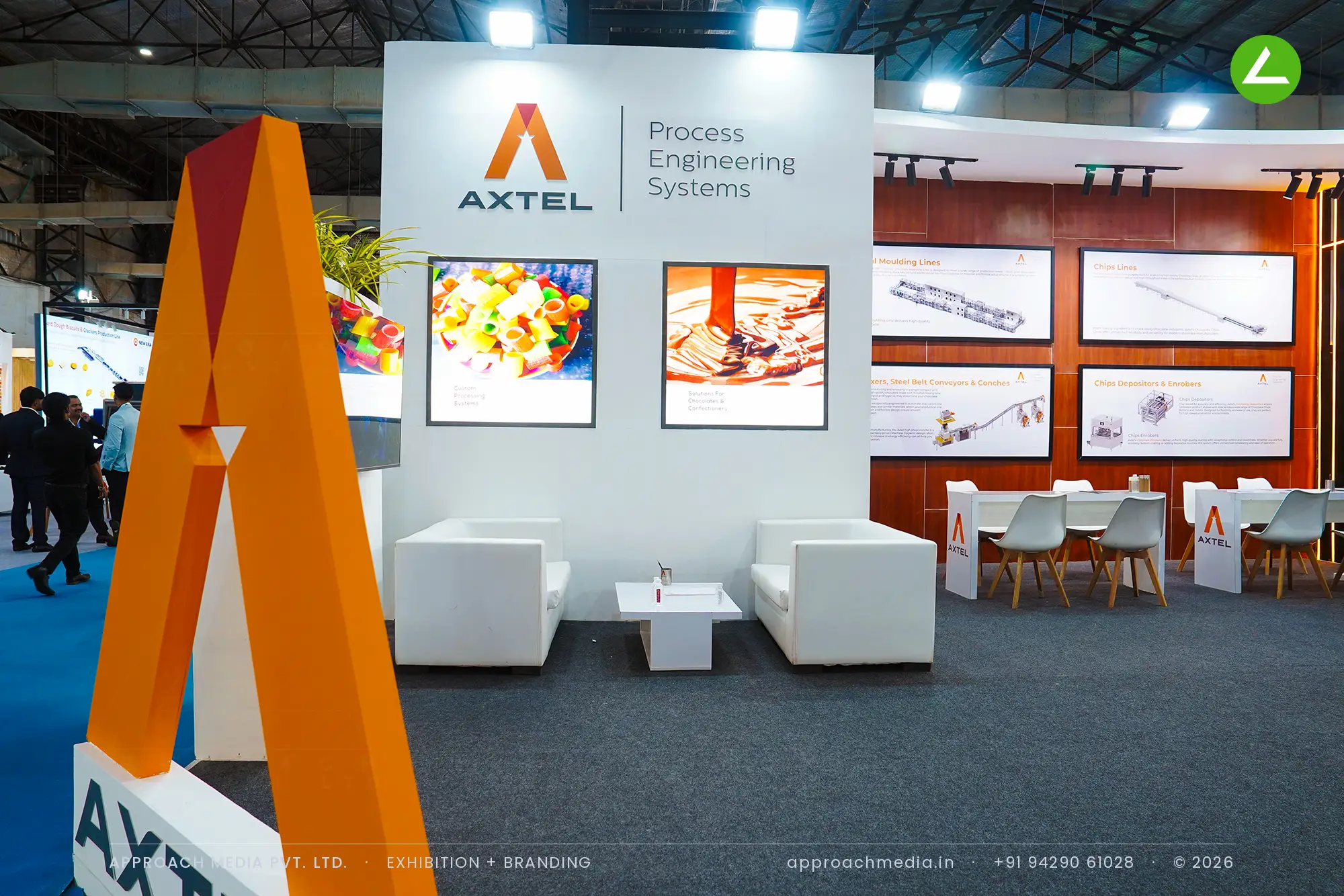Axtel at AnuFood Mumbai: a 105 sqm exhibition stall design built around working machines — photo 3