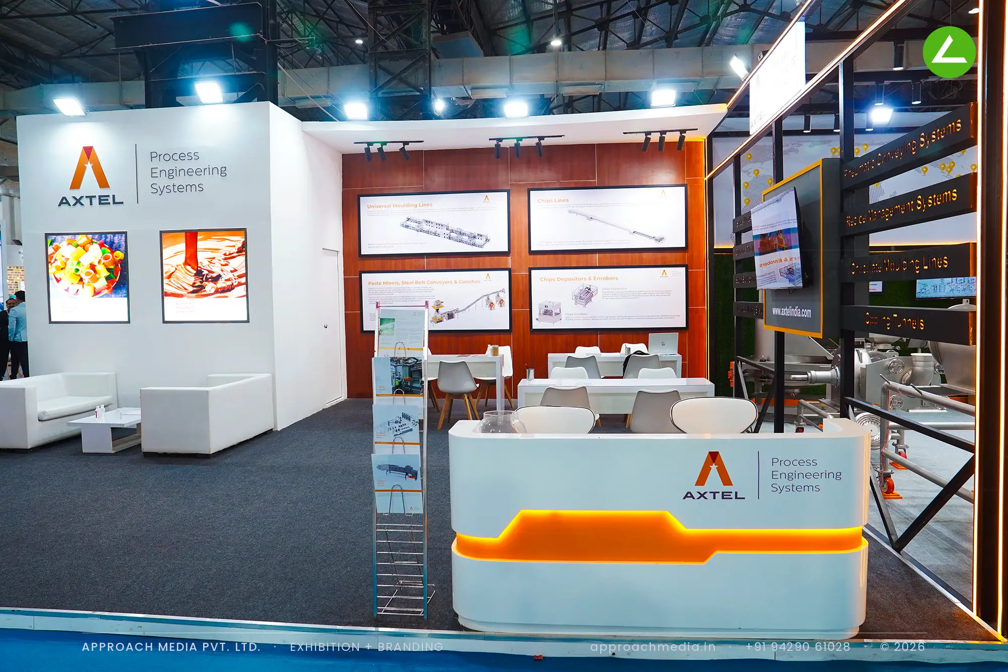 Axtel at AnuFood Mumbai: a 105 sqm exhibition stall design built around working machines — photo 4
