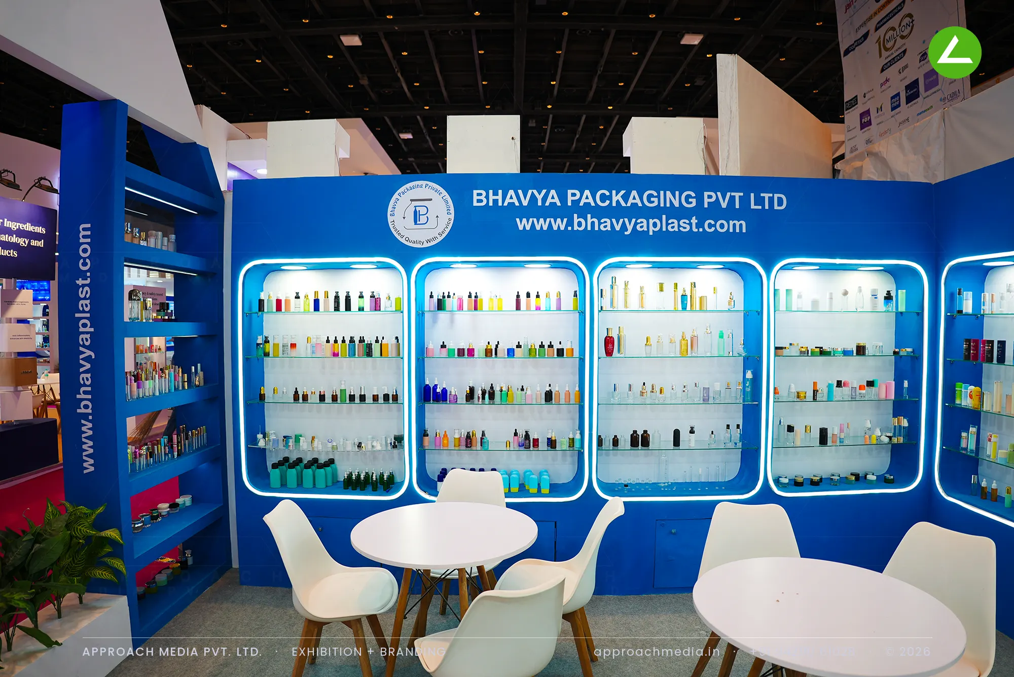 Lit display niches: Bhavya Packaging exhibition stall design at CMPL Expo, New Delhi — photo 4