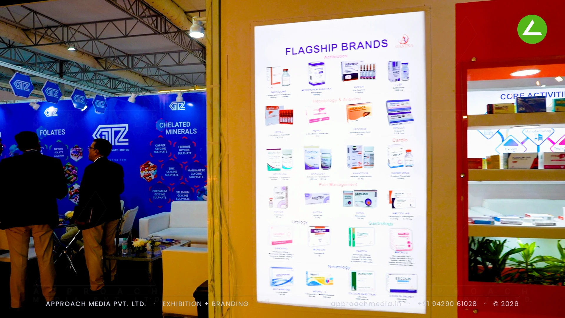 Avantika at CPHI Greater Noida: backlit exhibition stall design for a pharma exporter — photo 3