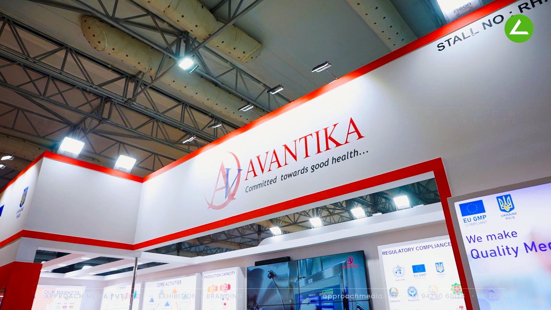 Avantika at CPHI Greater Noida: backlit exhibition stall design for a pharma exporter — photo 2