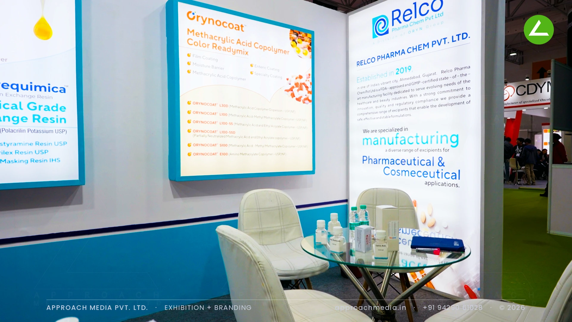 Relco Pharma Chem: a 36 sqm exhibition stall design at CPHI Greater Noida — photo 3