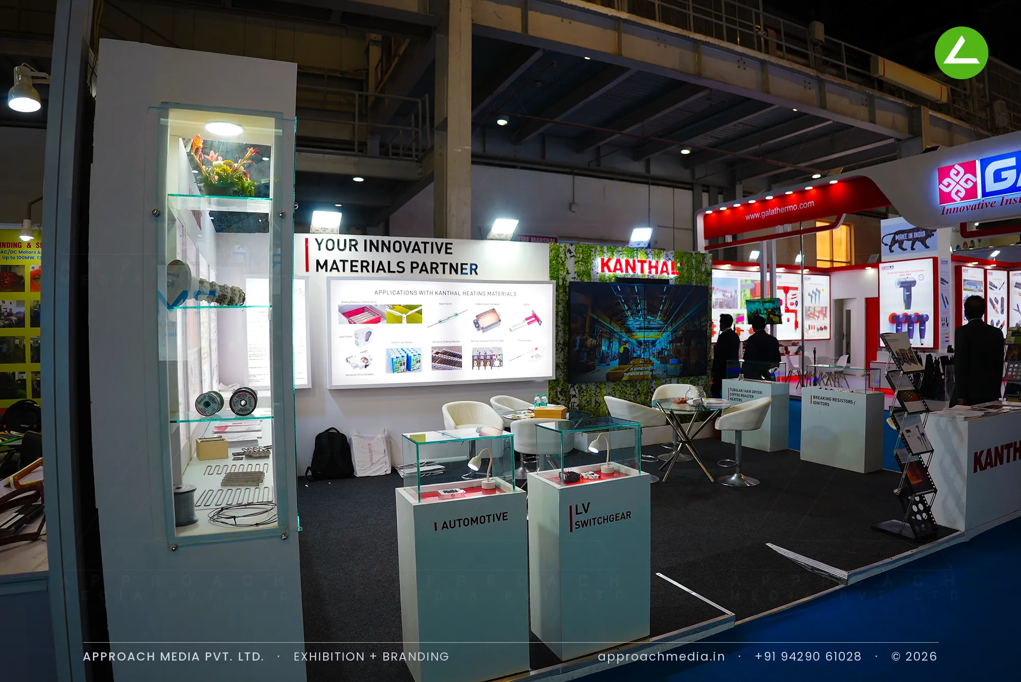 Kanthal at ELECRAMA Greater Noida — a white, segment-led exhibition stall design — photo 4