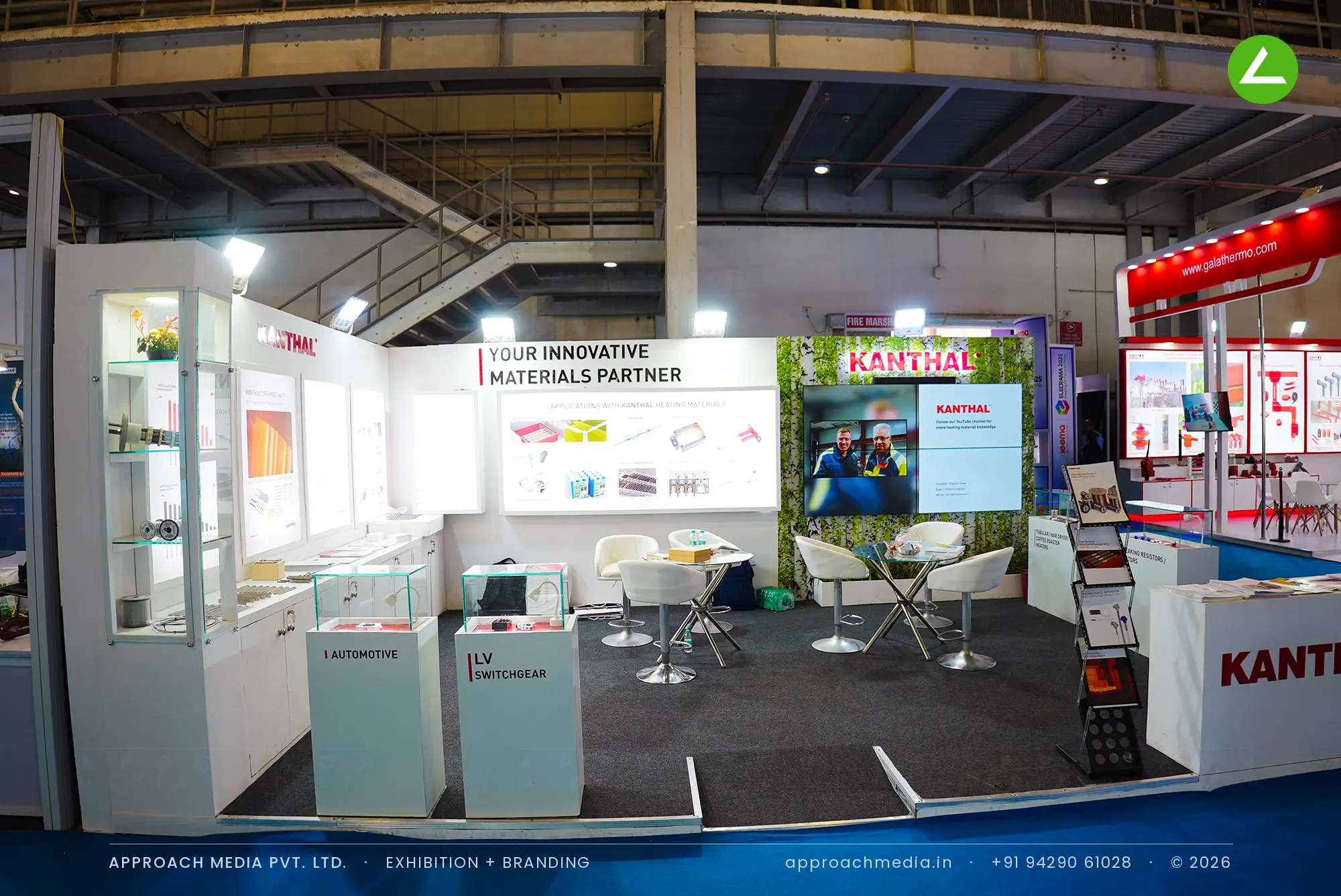 Kanthal at ELECRAMA Greater Noida — a white, segment-led exhibition stall design — photo 2