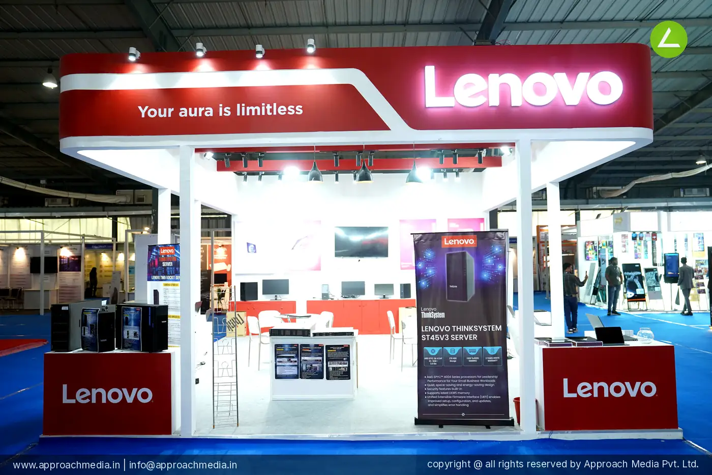 Lenovo Metrobit Networks 48 SQM 3 side open stall exhibition stall design at FITAG Tech Expo - IT Show Gandhinagar