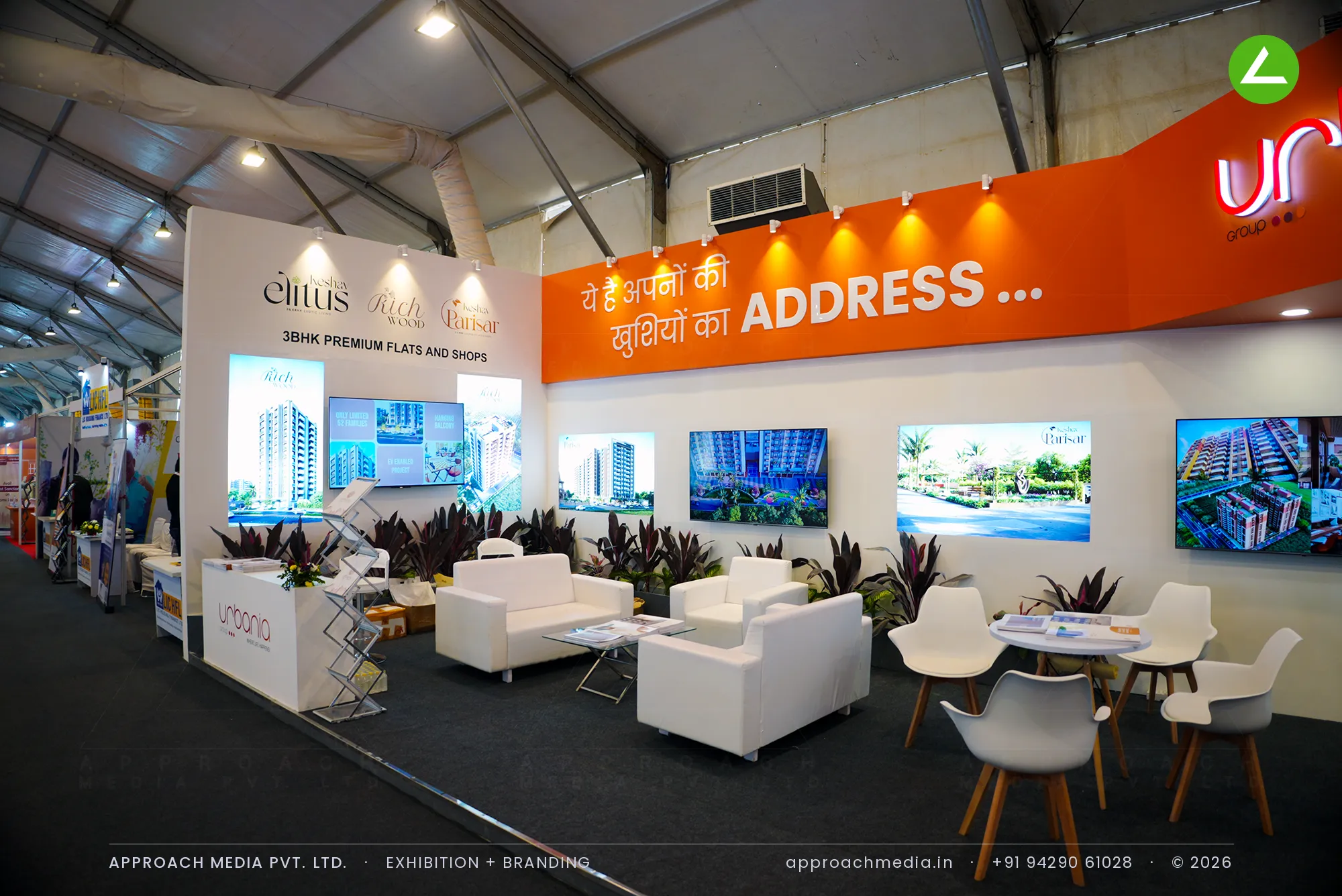 Urbania's orange-banded exhibition stall design at GIHED Tricity Property Expo, Gandhinagar — photo 3