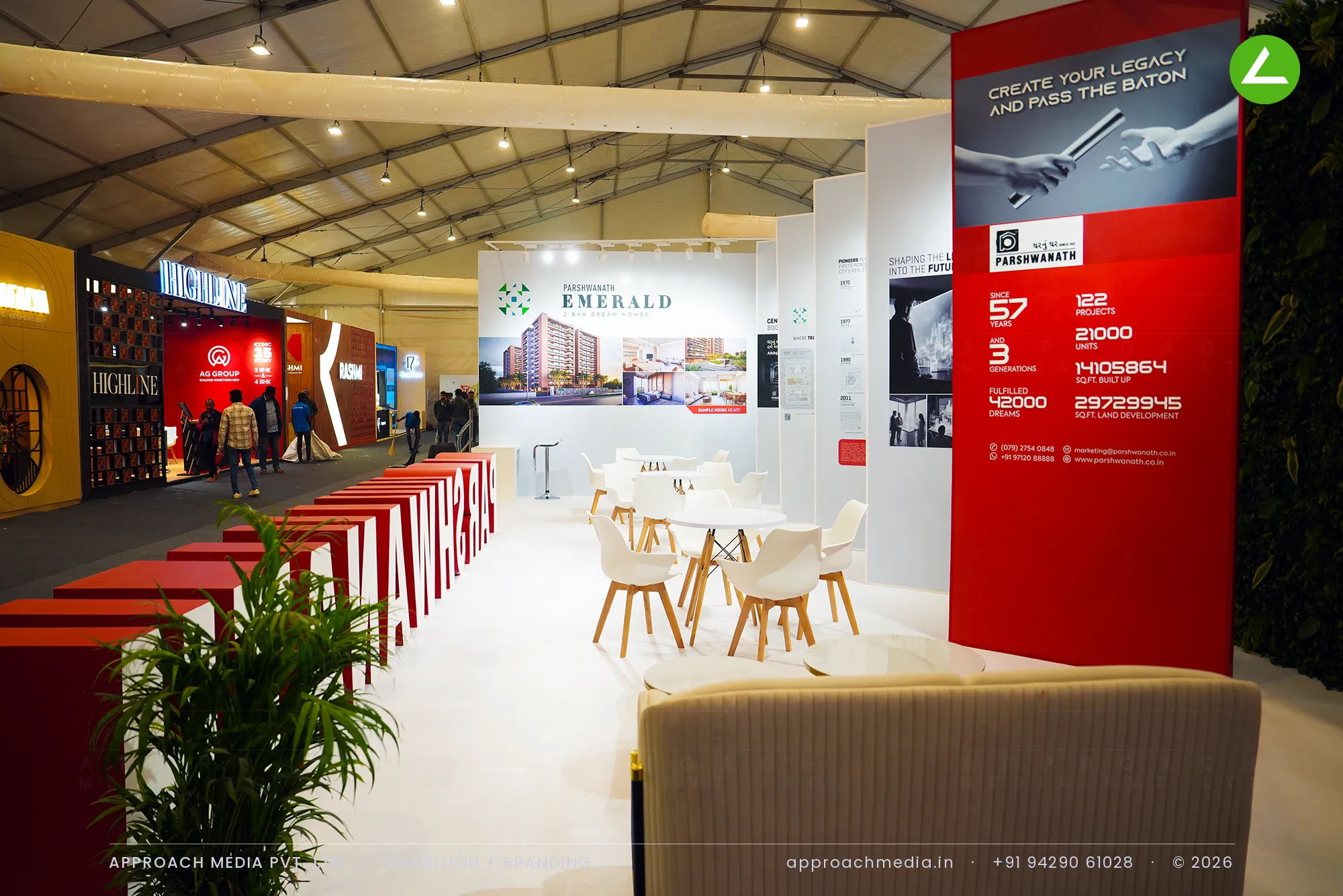 Parshwanath: 72 sqm exhibition stall design at GIHED Property Show Ahmedabad, letters and legacy — photo 2