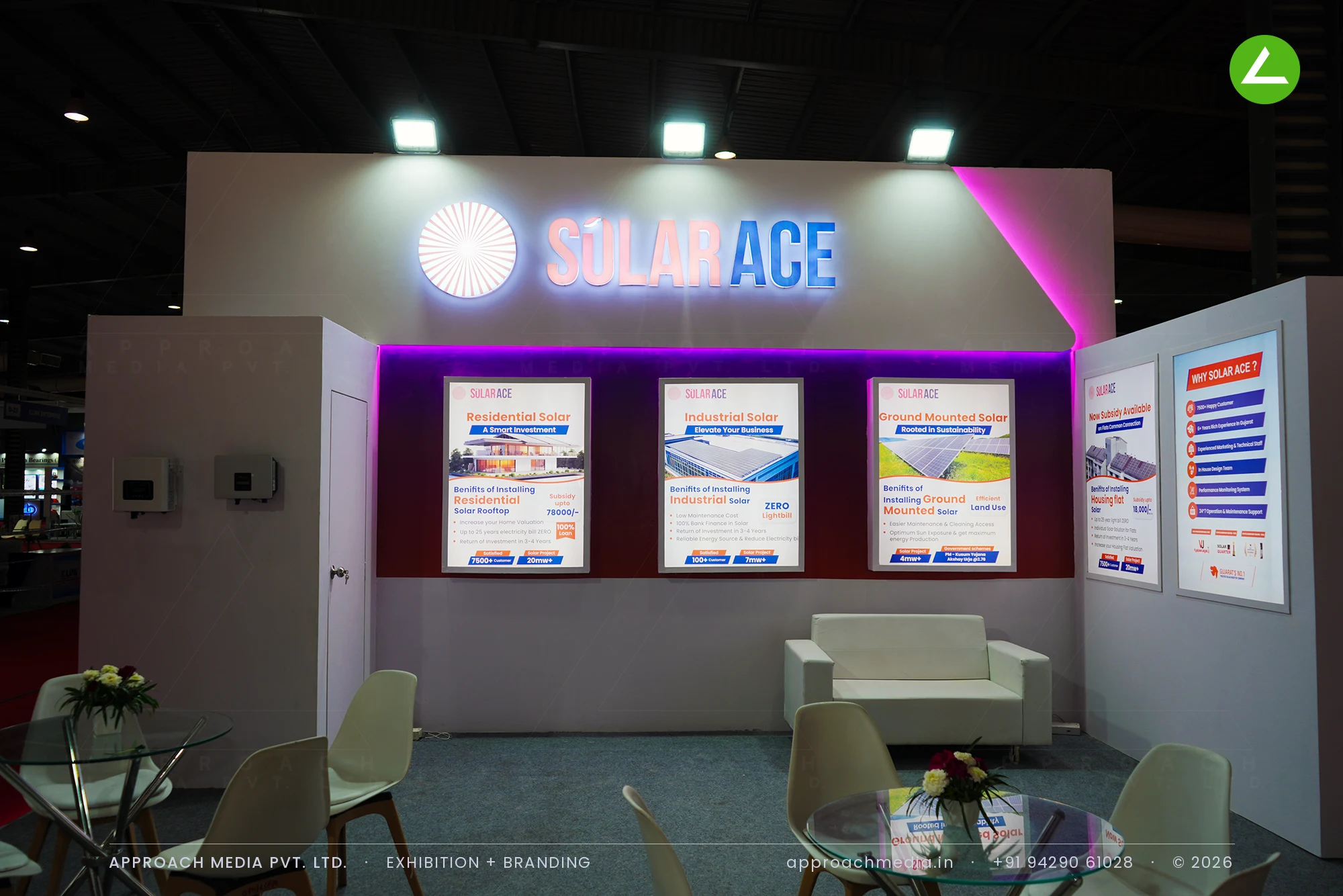 Solar Ace: 36 sqm three-side-open exhibition stall design at GPBS Gandhinagar 2025 — photo 4