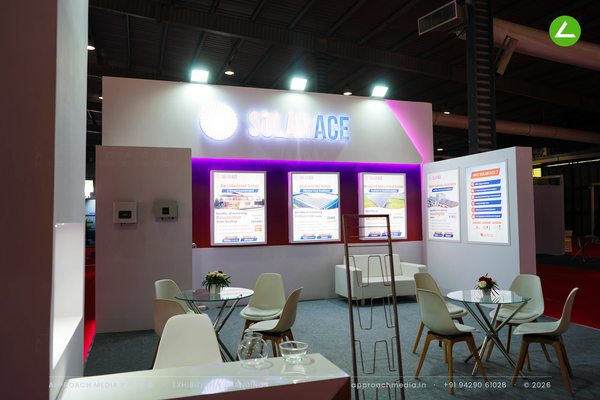 Solar Ace: 36 sqm three-side-open exhibition stall design at GPBS Gandhinagar 2025 — photo 2