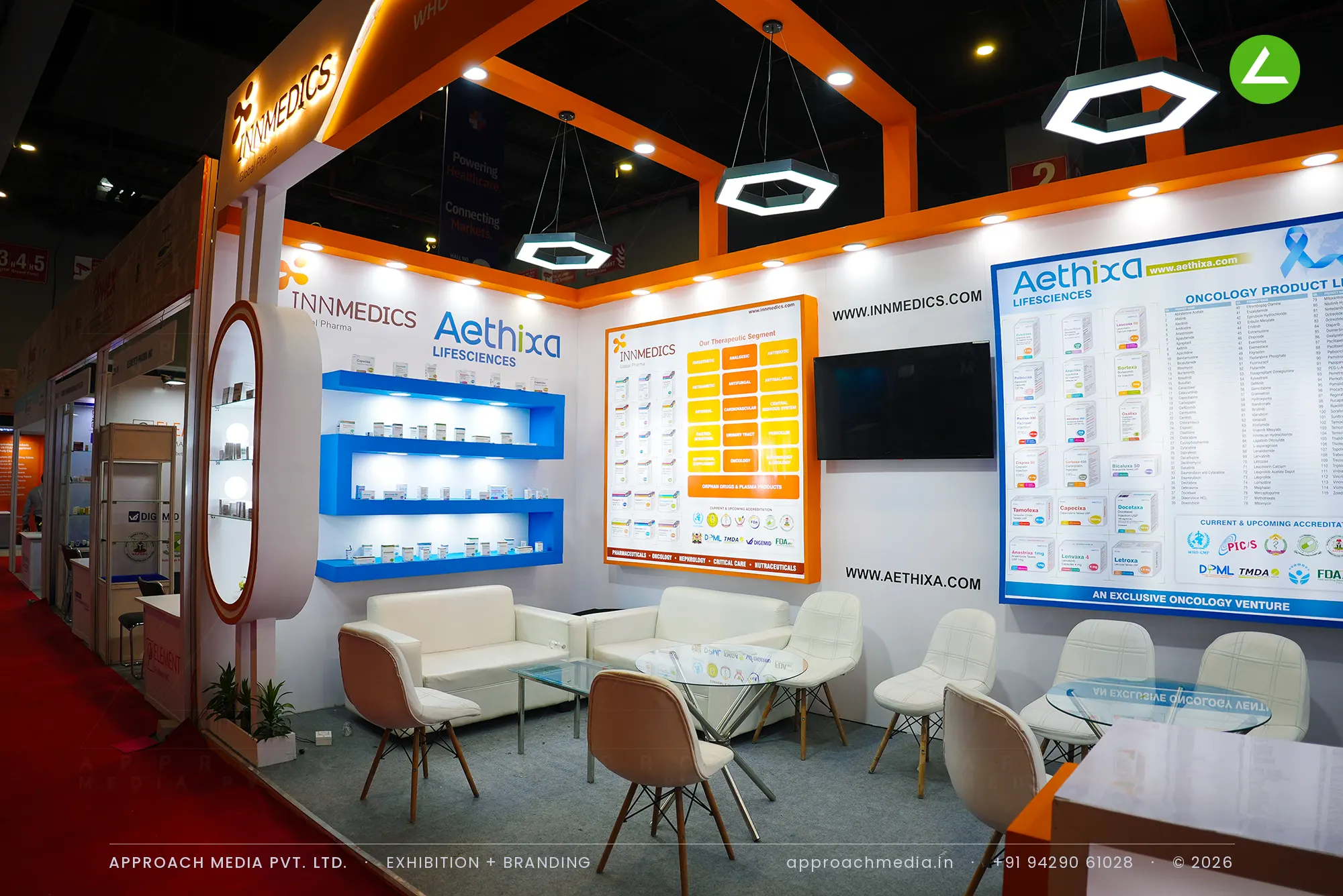Aethixa Lifesciences and Innmedics: Orange-Framed Exhibition Stall Design at iPHEX New Delhi — photo 3