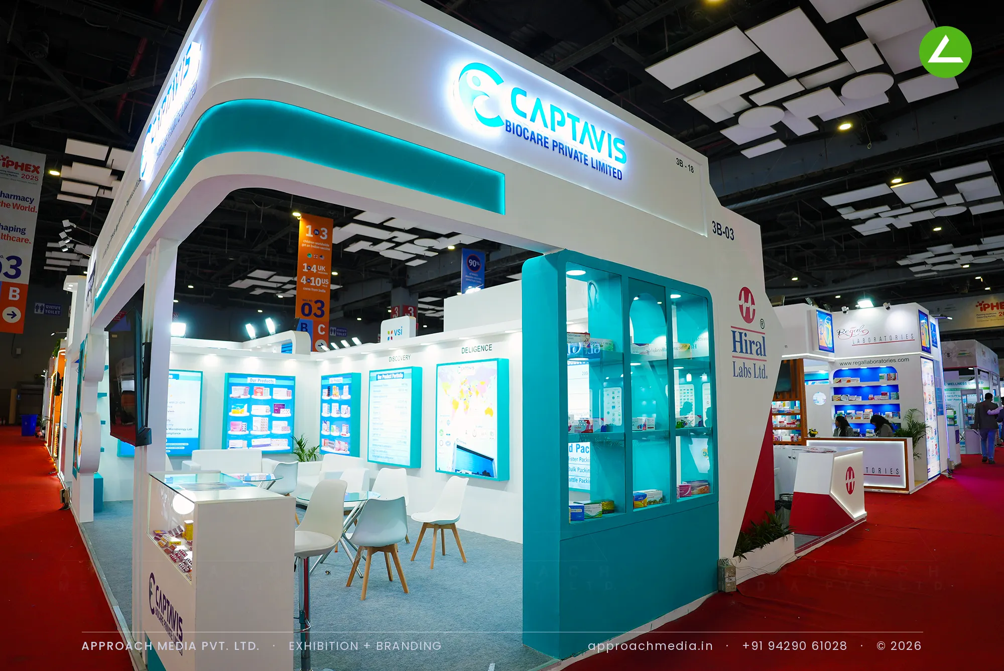 Captavis Biocare's Teal-and-White Exhibition Stall Design at iPHEX New Delhi — photo 3