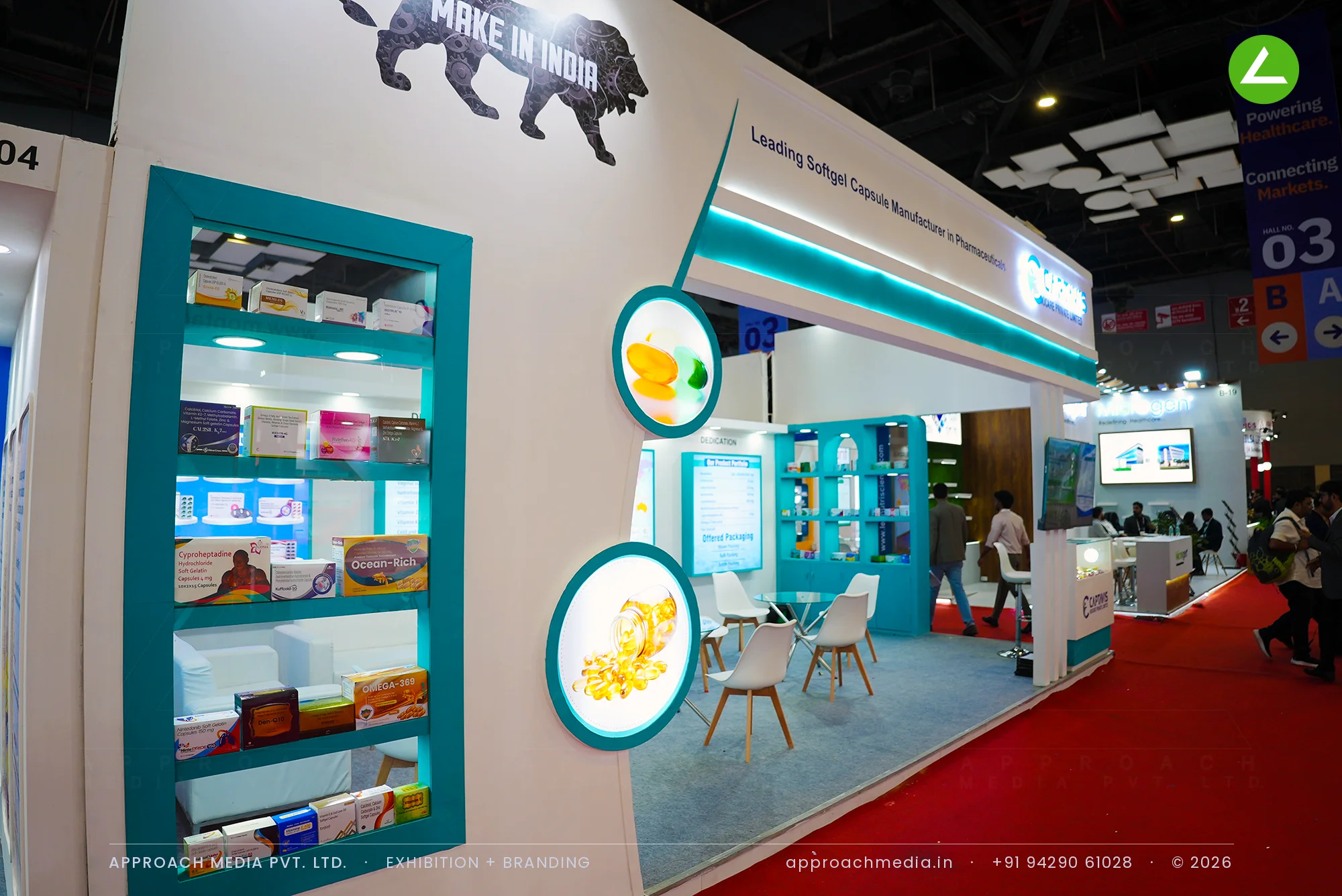 Captavis Biocare's Teal-and-White Exhibition Stall Design at iPHEX New Delhi — photo 2