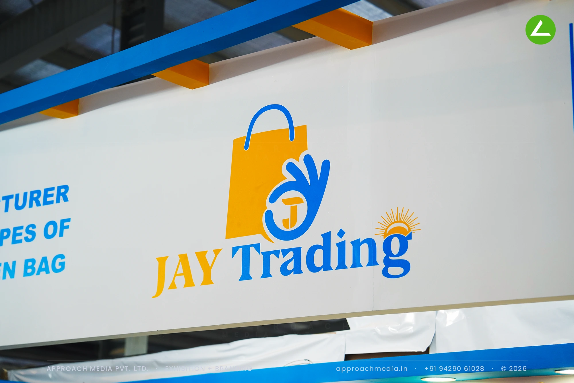 Jay Trading: non-woven bag exhibition stall design at Khadhya Khorak Expo, Gandhinagar 2025 — photo 4