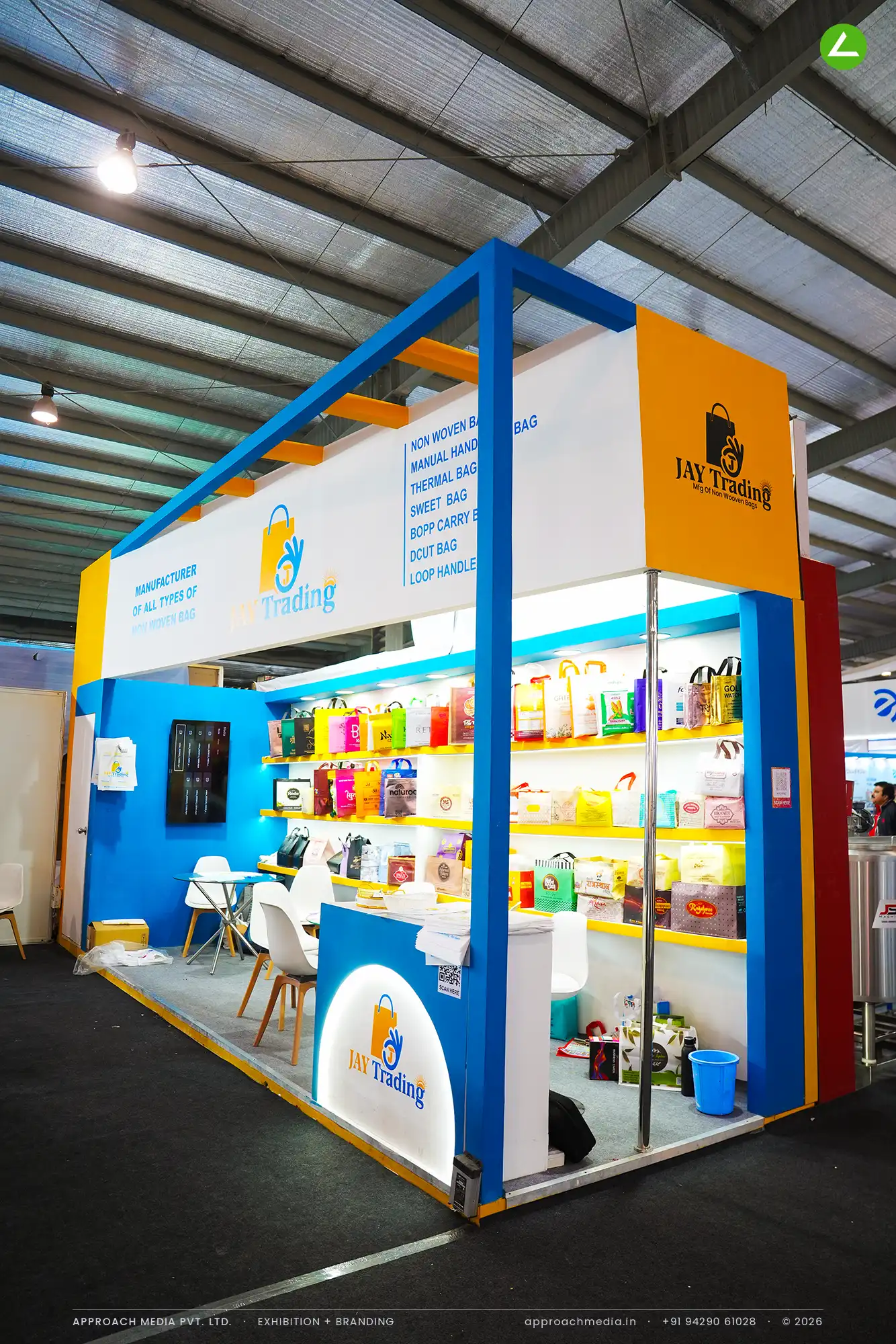 Jay Trading: non-woven bag exhibition stall design at Khadhya Khorak Expo, Gandhinagar 2025 — photo 2