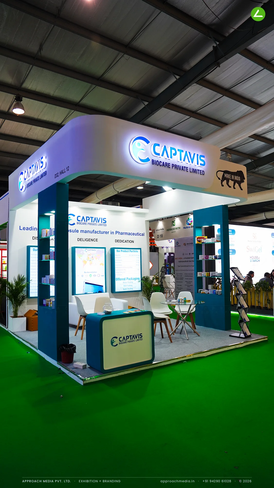Captavis Biocare: 16 sqm exhibition stall design at Pharmatech Expo Gandhinagar 2025 — photo 4
