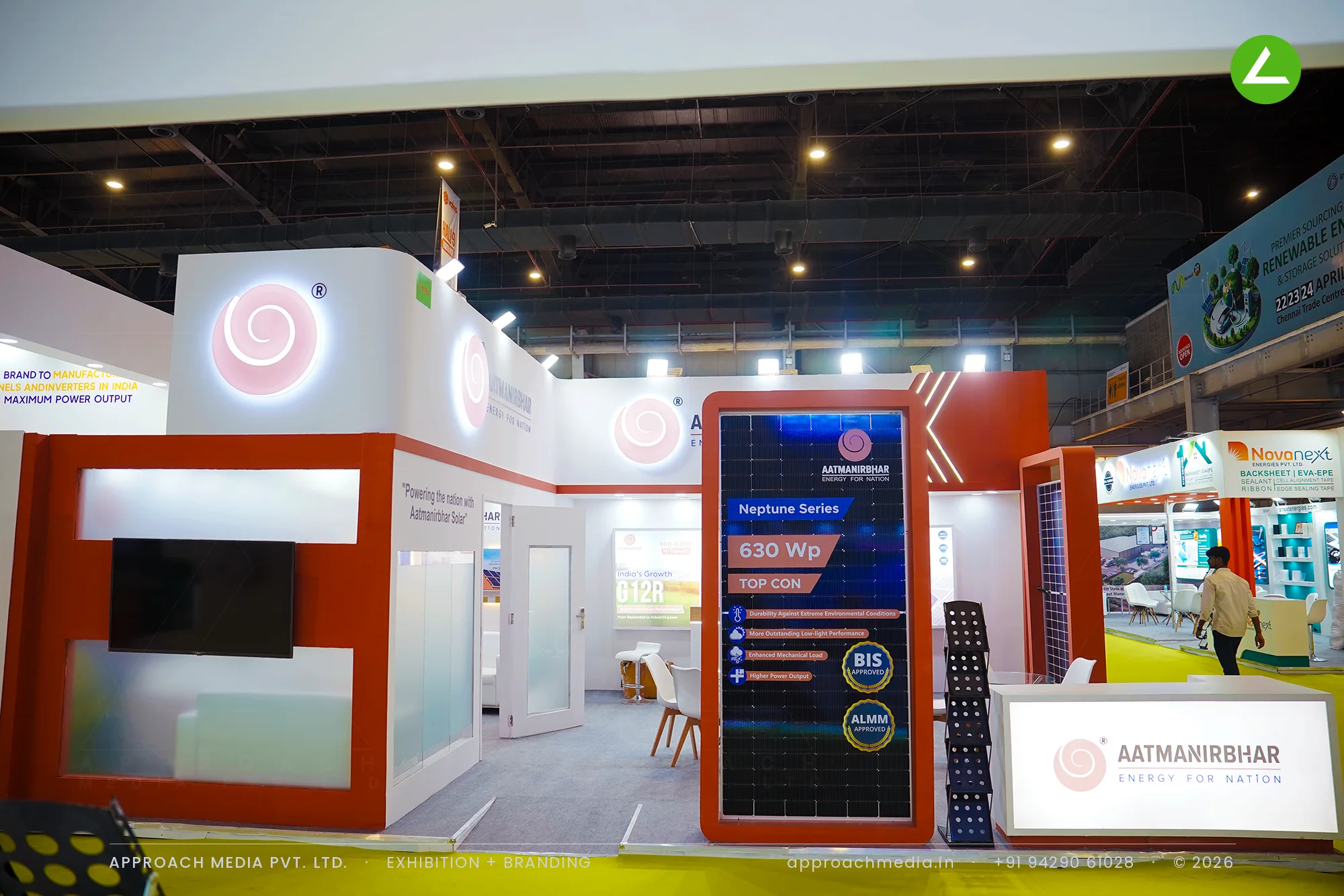 Aatmanirbhar Solar's 42 sqm exhibition stall design at REI Expo Greater Noida 2025 — photo 4
