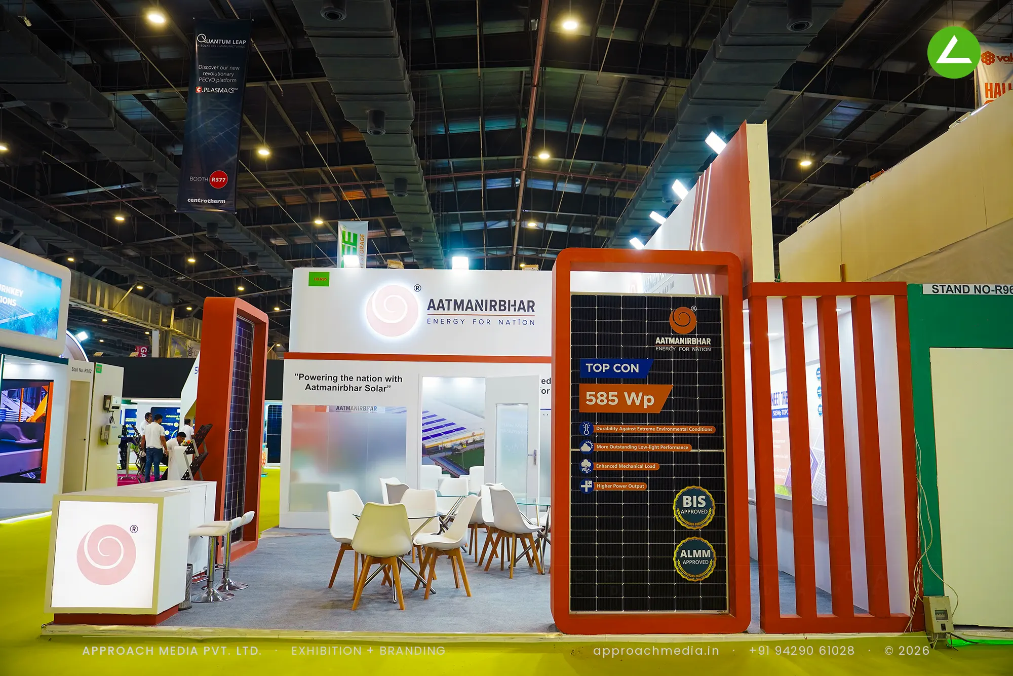 Aatmanirbhar Solar's 42 sqm exhibition stall design at REI Expo Greater Noida 2025 — photo 2