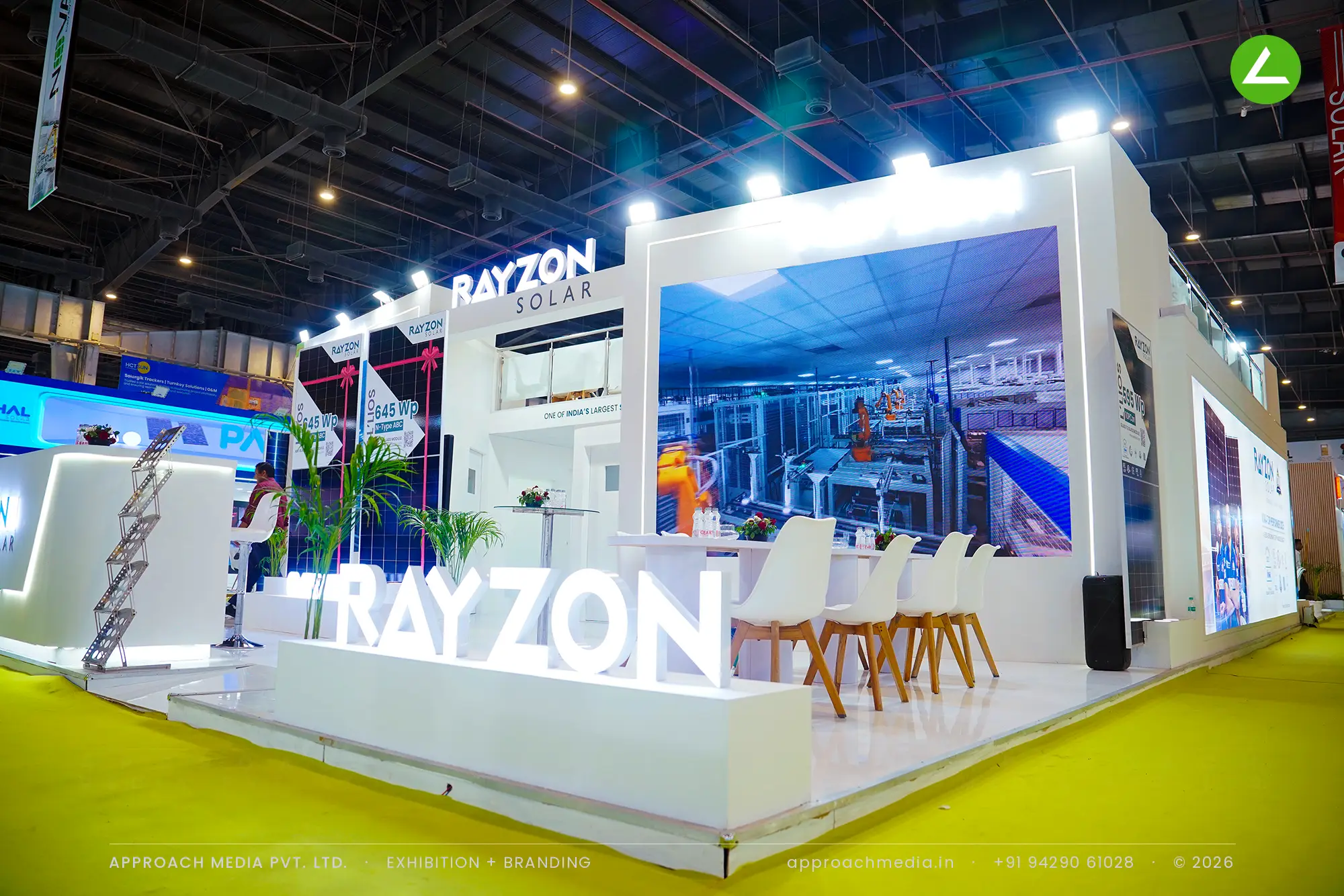 Rayzon Solar's 144 sqm double-decker exhibition stall design at REI Expo Greater Noida — photo 3