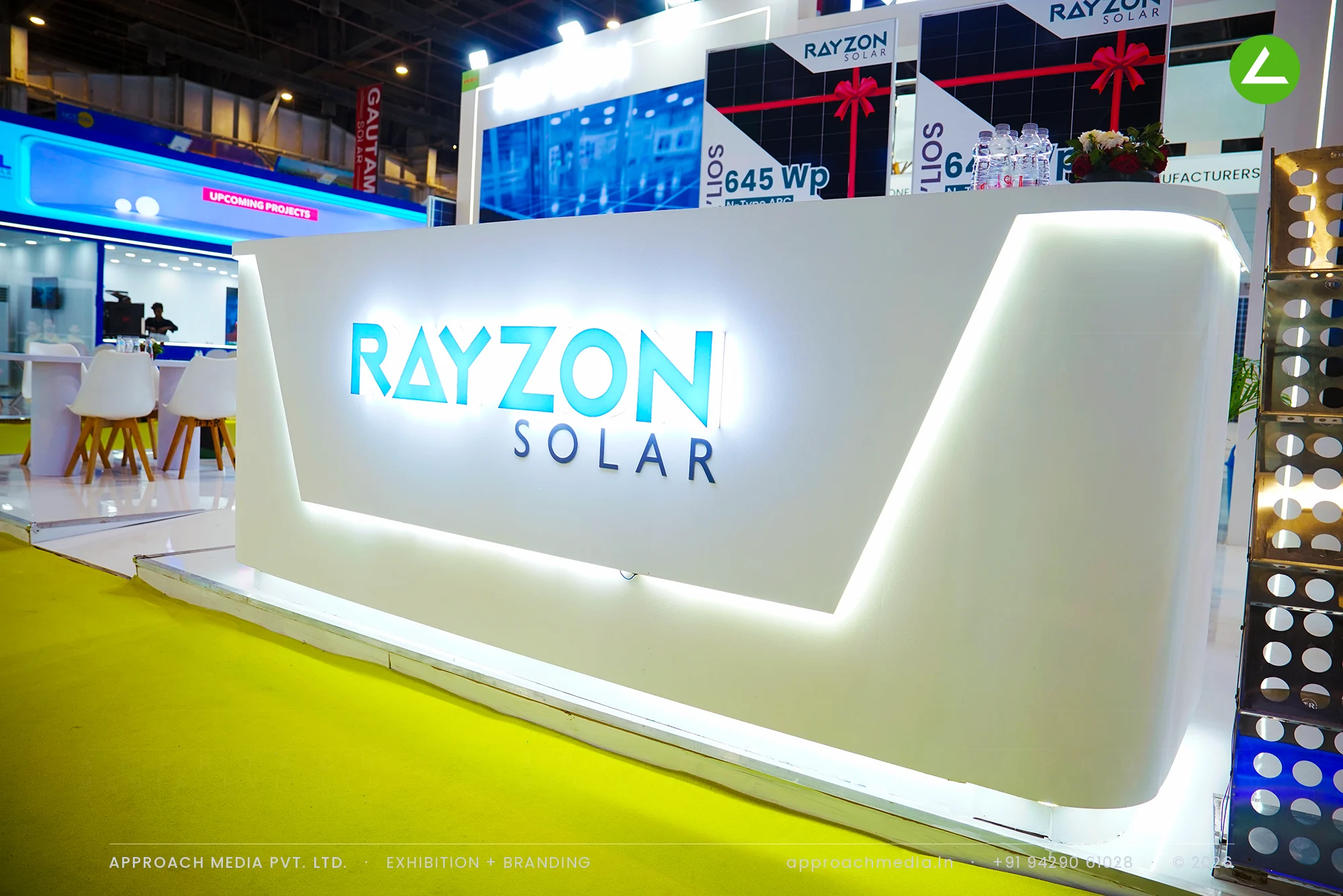 Rayzon Solar's 144 sqm double-decker exhibition stall design at REI Expo Greater Noida — photo 4