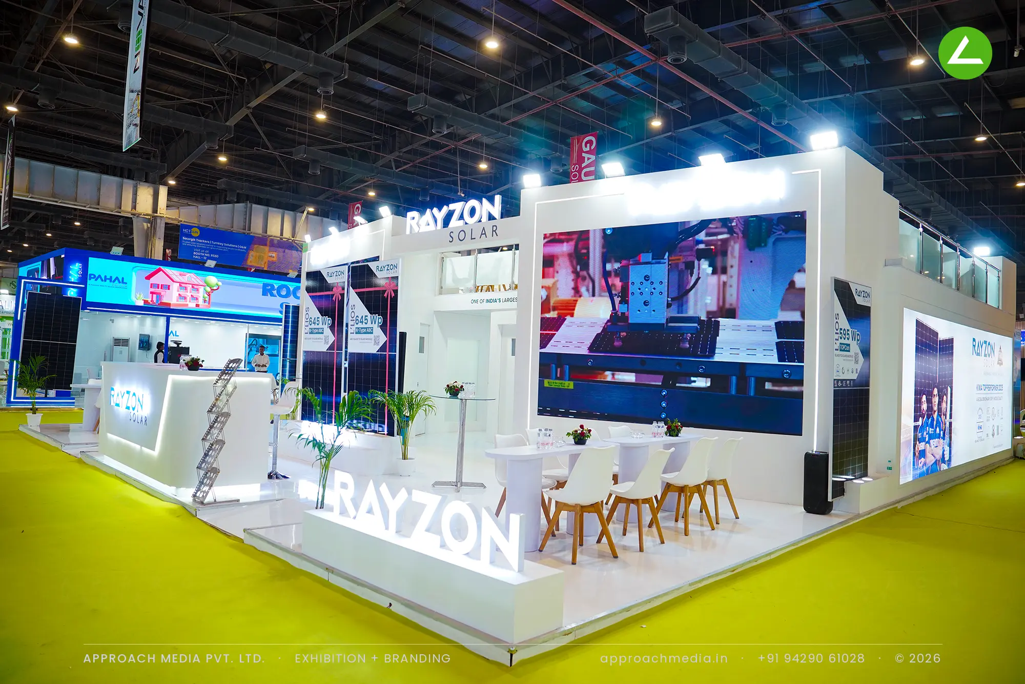 Rayzon Solar's 144 sqm double-decker exhibition stall design at REI Expo Greater Noida — photo 2