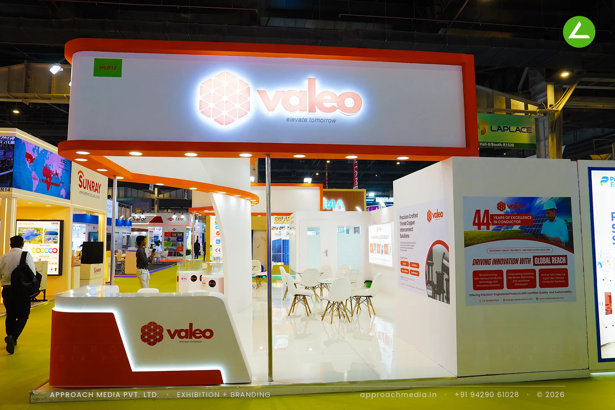 Valeo at REI Expo Greater Noida: 72 sqm exhibition stall design with lit product plinths — photo 3