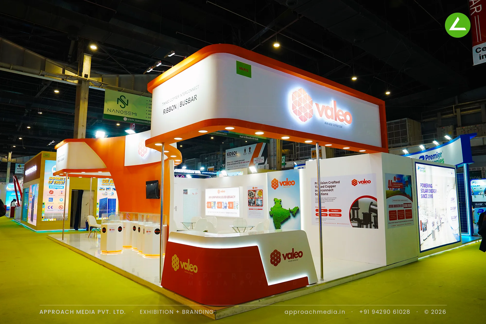 Valeo at REI Expo Greater Noida: 72 sqm exhibition stall design with lit product plinths — photo 2