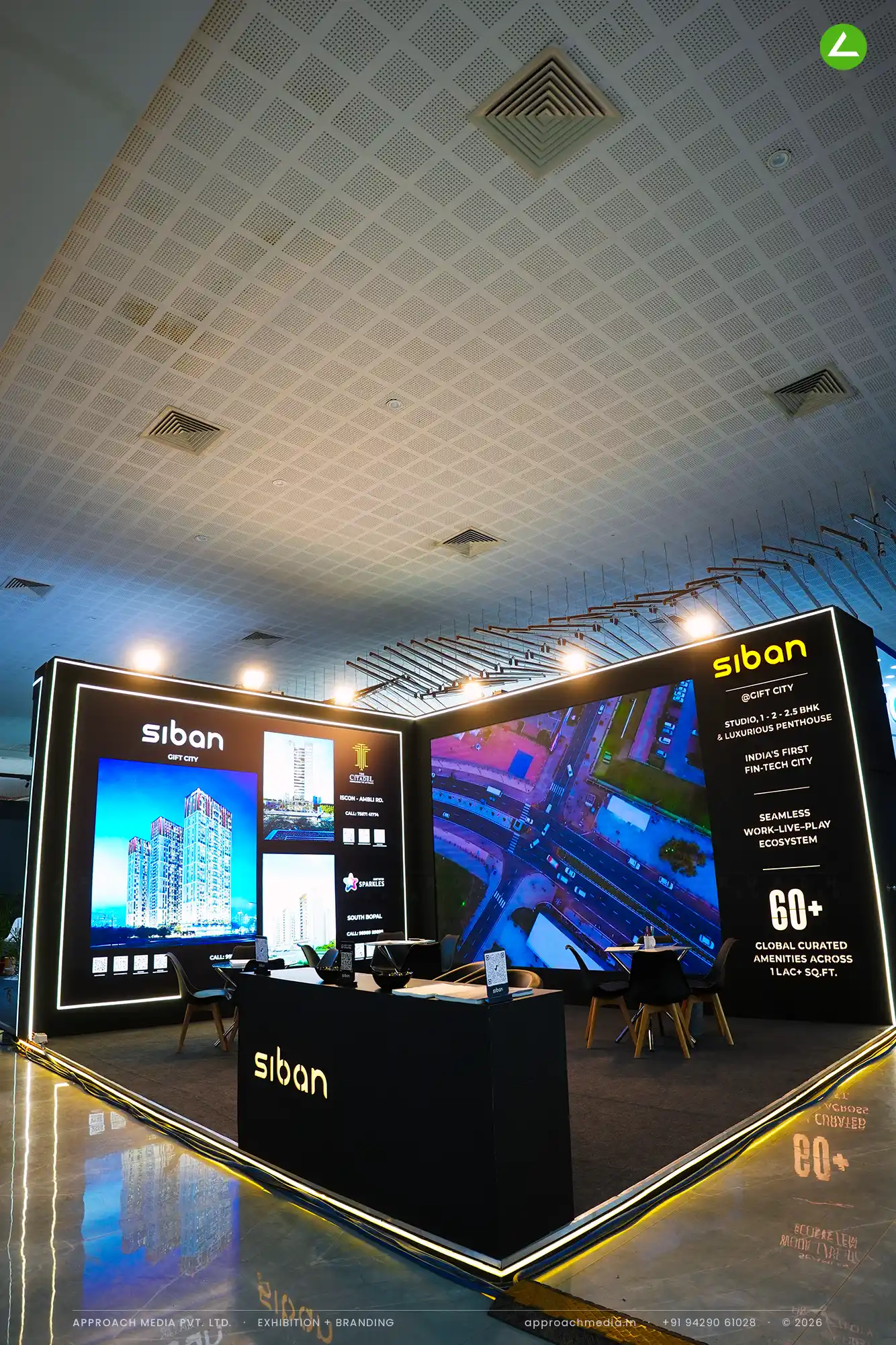 Siban at Times Property Expo Ahmedabad - a black 36 sqm exhibition stall design for GIFT City — photo 4