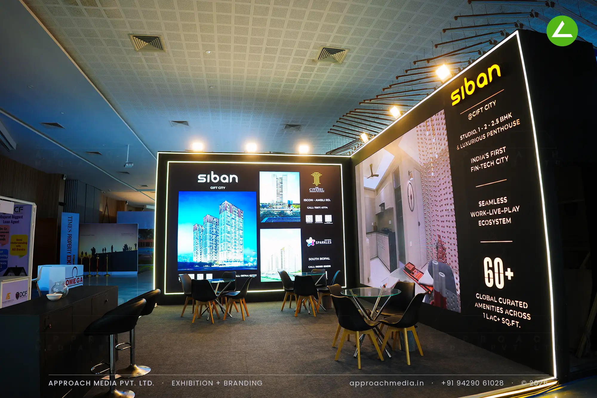 Siban at Times Property Expo Ahmedabad - a black 36 sqm exhibition stall design for GIFT City — photo 3