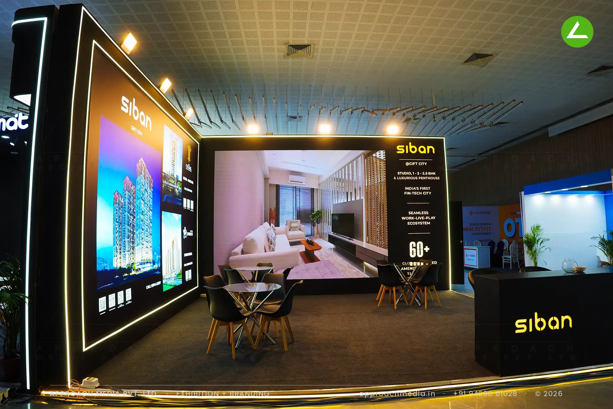 Siban at Times Property Expo Ahmedabad - a black 36 sqm exhibition stall design for GIFT City — photo 2