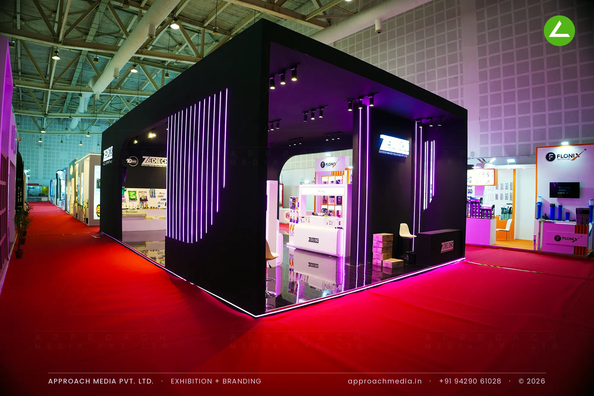 Zedtech's black-box exhibition stall design at WAPTAG Water Expo Gandhinagar — photo 3