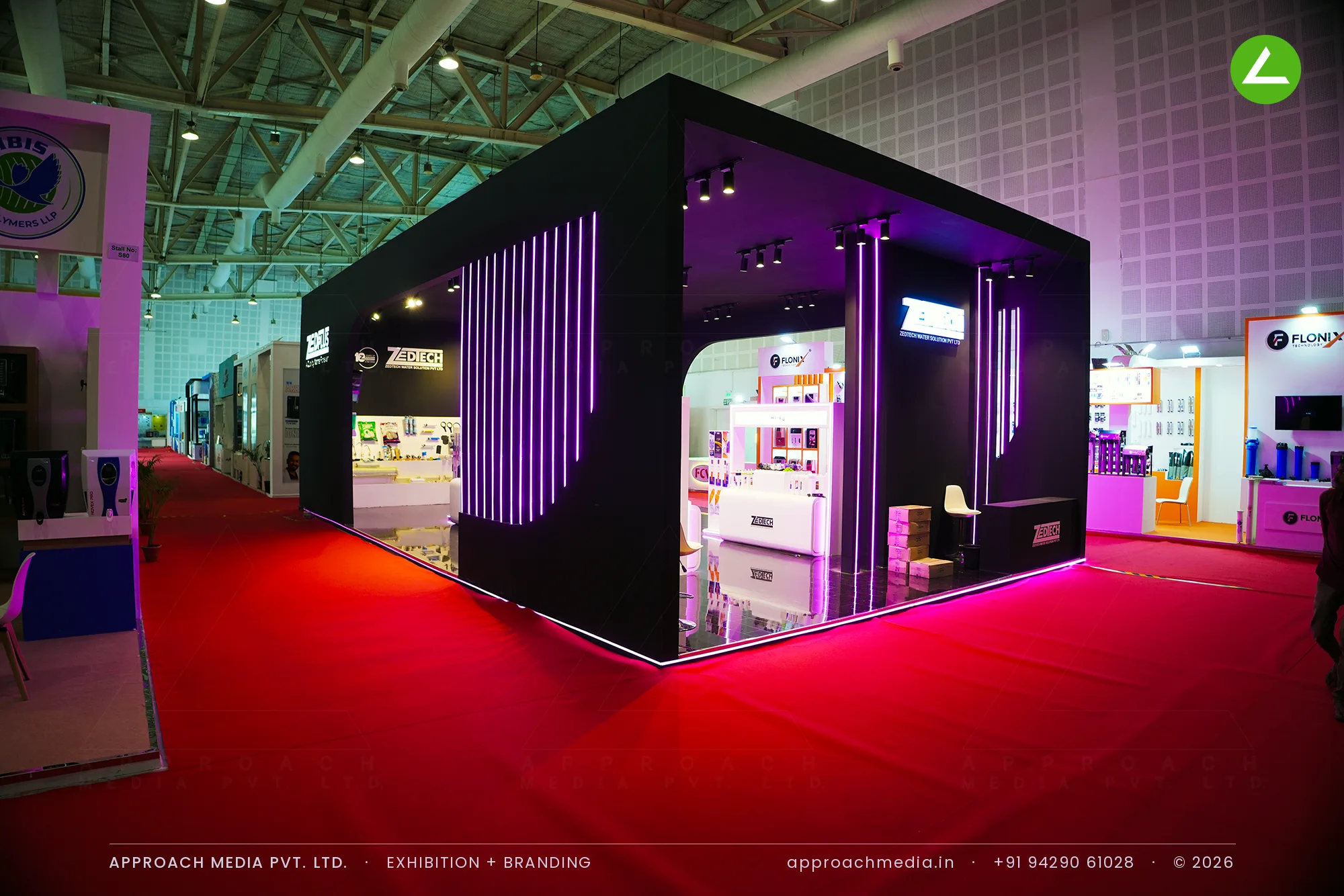 Zedtech's black-box exhibition stall design at WAPTAG Water Expo Gandhinagar — photo 2