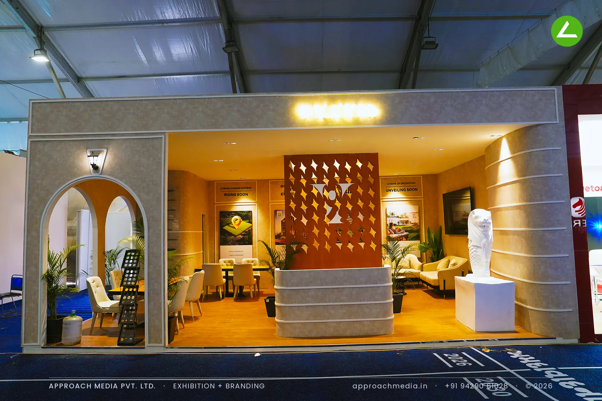 9 Yards exhibition stall design at GIHED Property Show Ahmedabad: an arched villa frontage — photo 2