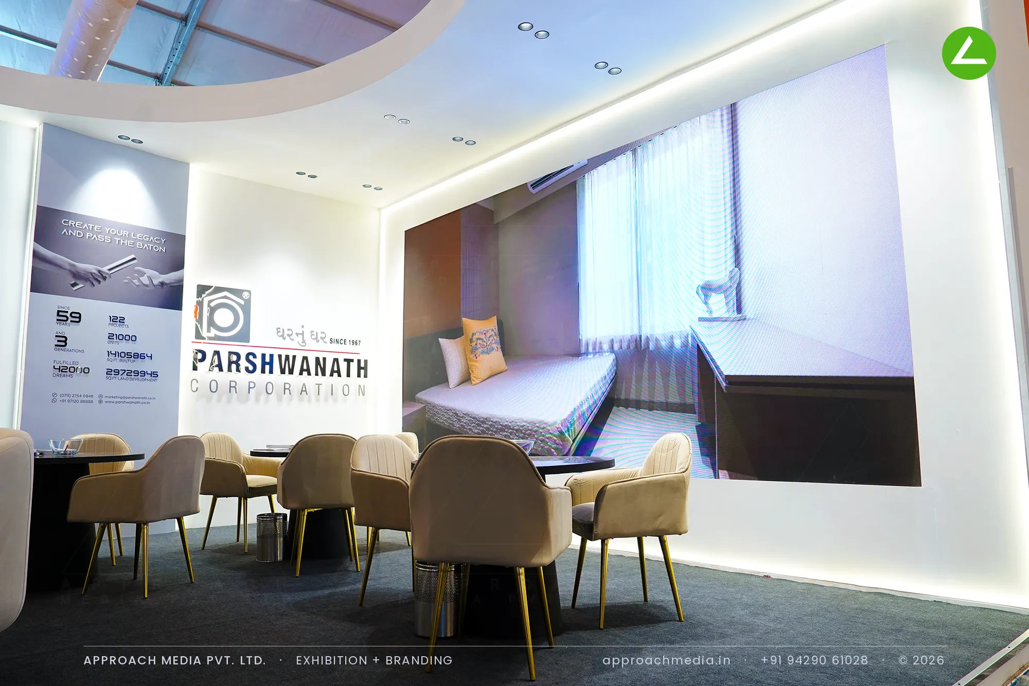 Parshwanath Corporation exhibition stall design at GIHED Property Show Ahmedabad, 54 sqm — photo 4