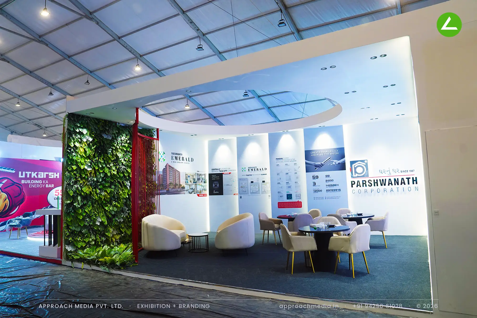 Parshwanath Corporation exhibition stall design at GIHED Property Show Ahmedabad, 54 sqm — photo 2