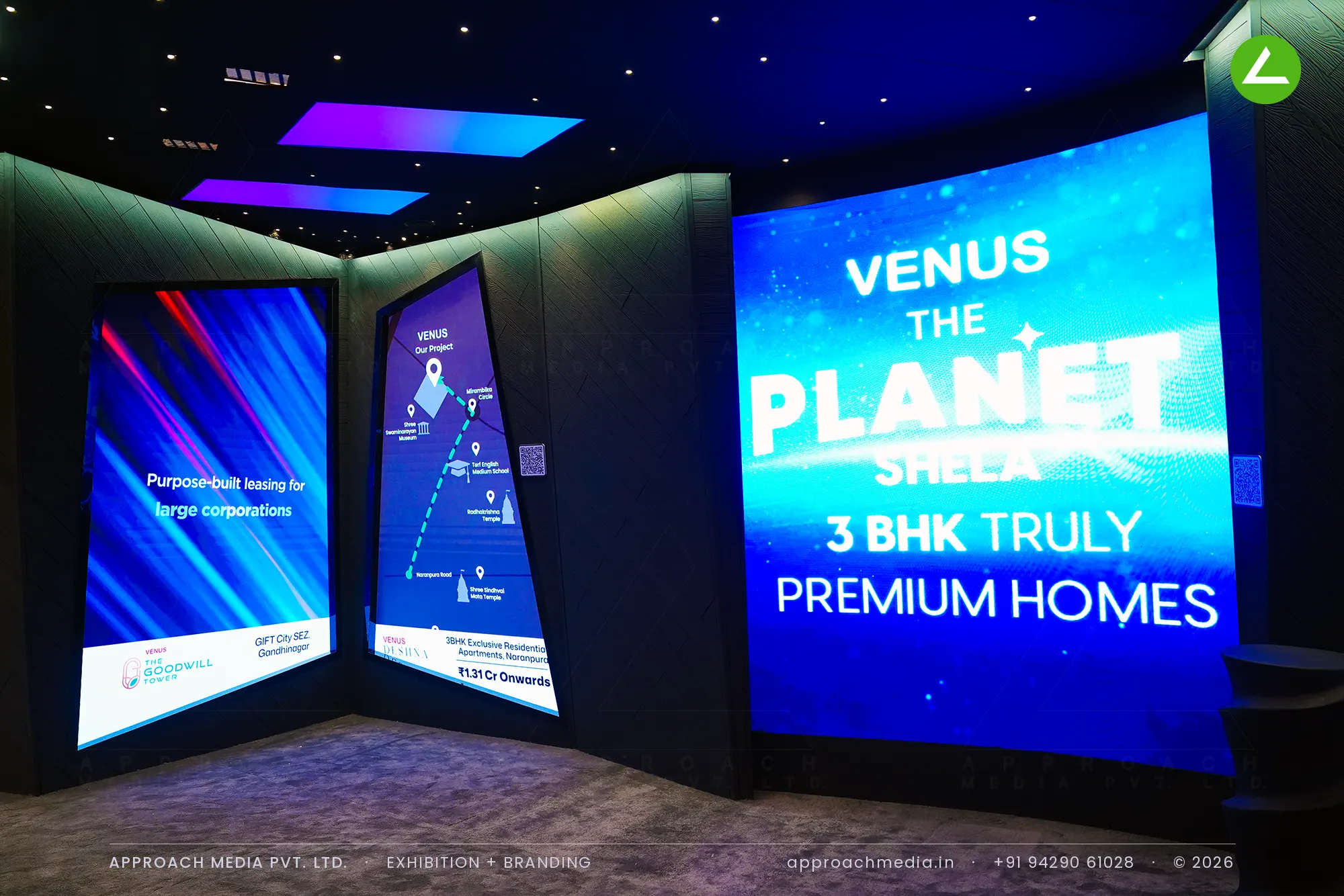Venus at GIHED Property Show Ahmedabad - Dark, Cinematic Exhibition Stall Design — photo 3