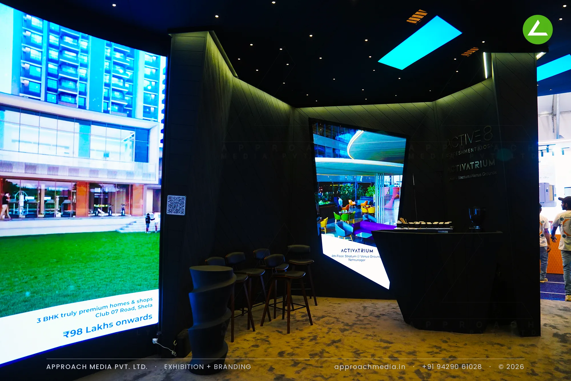 Venus at GIHED Property Show Ahmedabad - Dark, Cinematic Exhibition Stall Design — photo 2