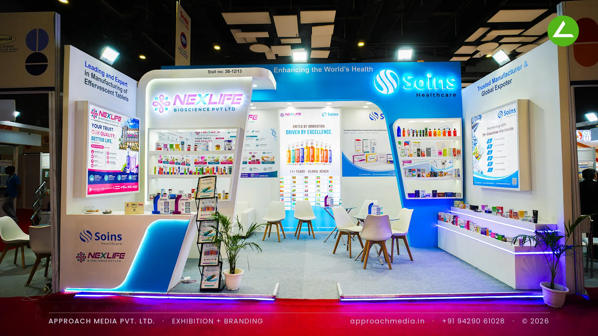 Soins: 24 sqm Exhibition Stall Design at IPHEX New Delhi 2026 — photo 2