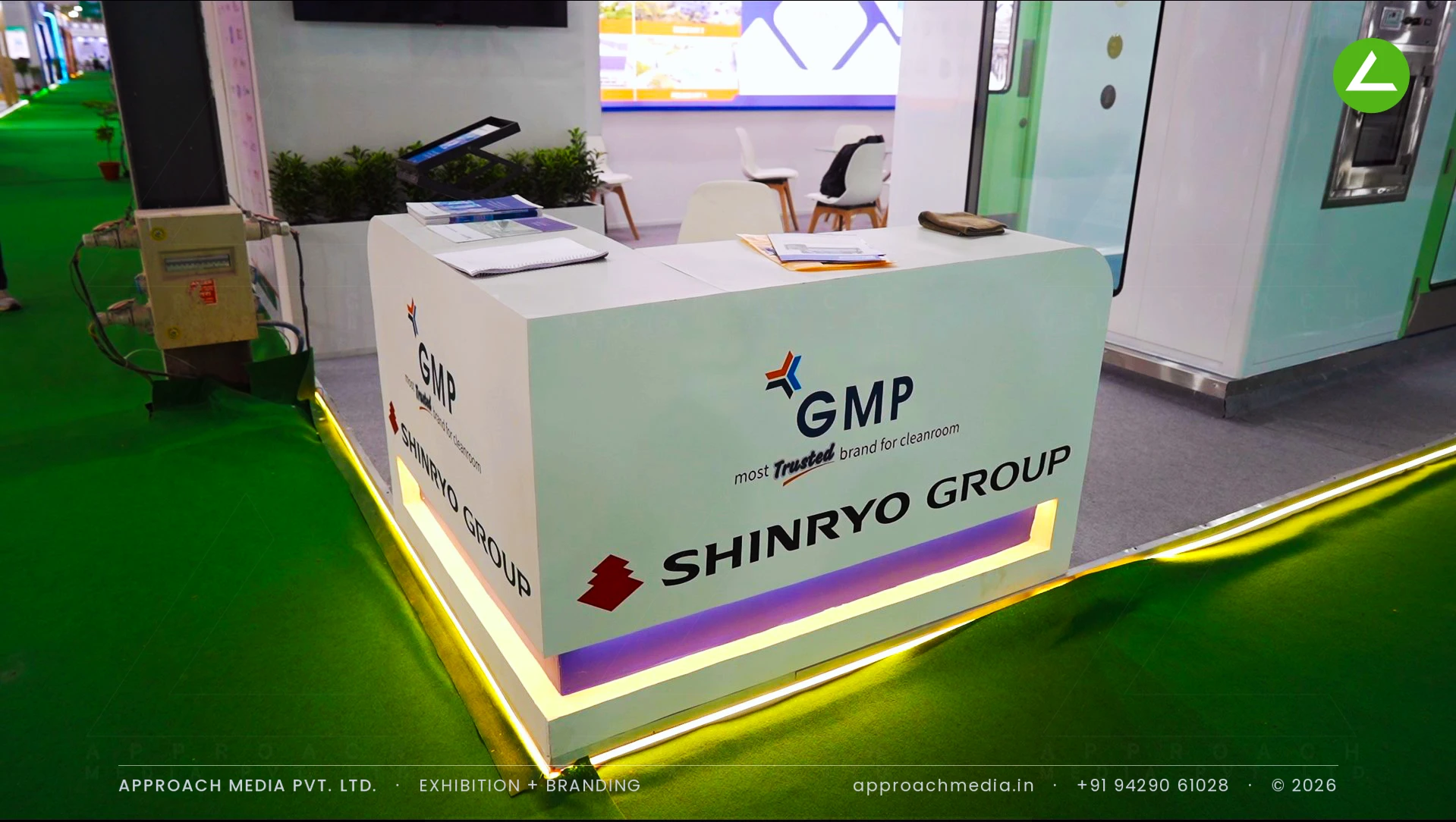 Exhibition Stall Design at Pharmatech Expo Gandhinagar for GMP and Shinryo Group, 60 sqm — photo 2
