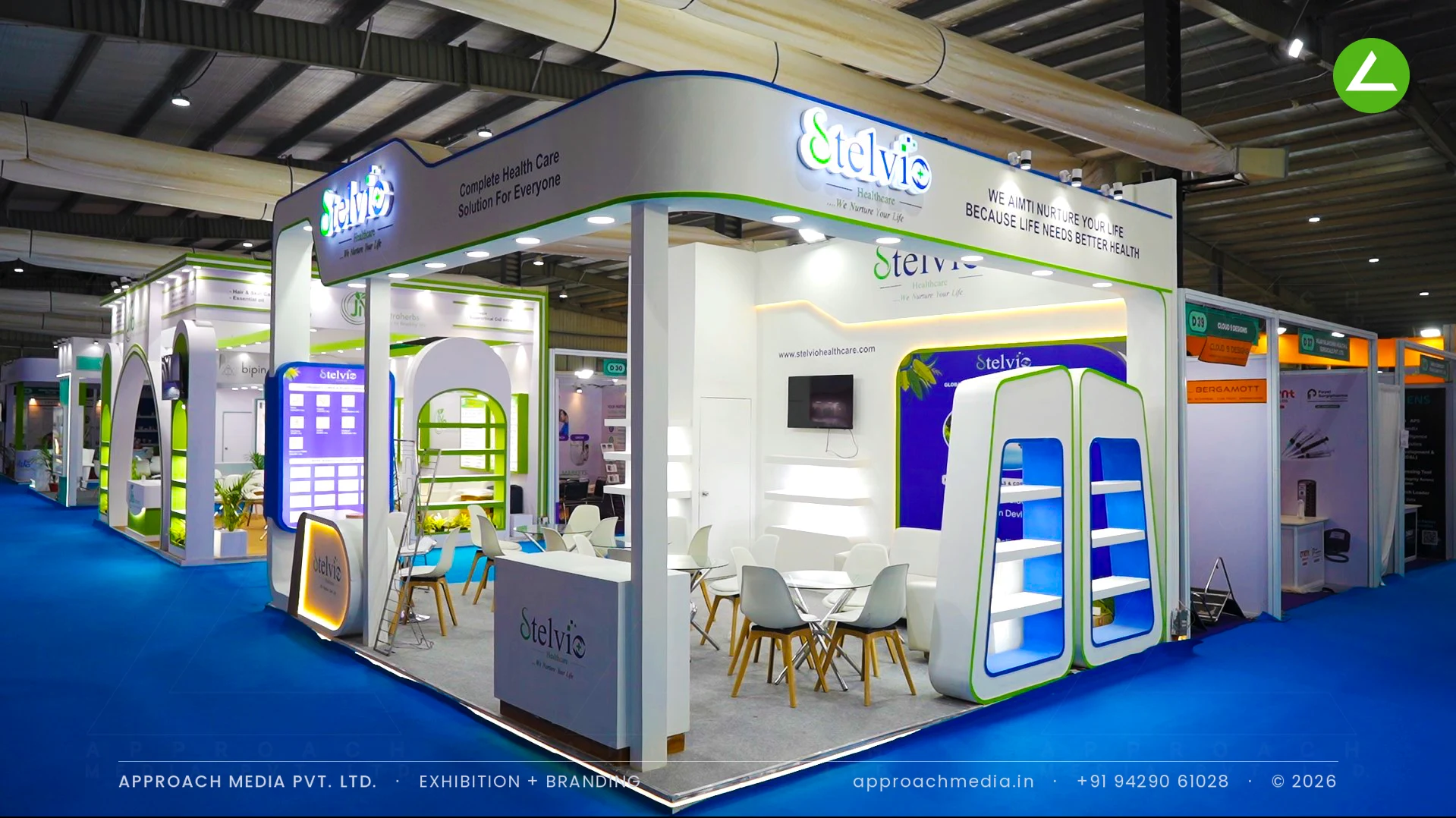 Exhibition Stall Design for Selvio at Pharmatech Expo Gandhinagar 2026 — 36 sqm, Three Sides Open — photo 2