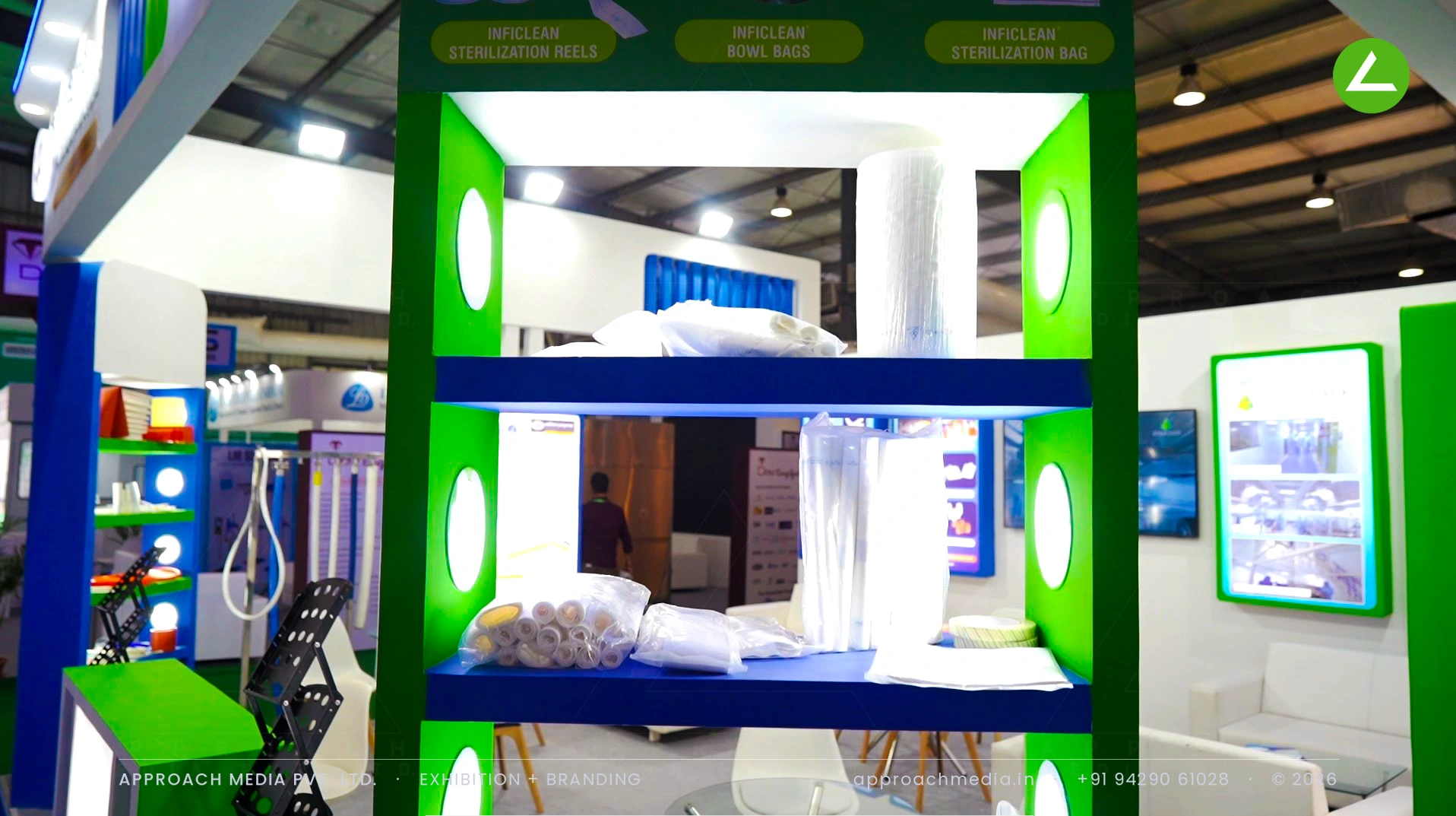 Superpack at Pharmatech Expo Gandhinagar 2026 — 36 sqm Exhibition Stall Design in Backlit Green — photo 3