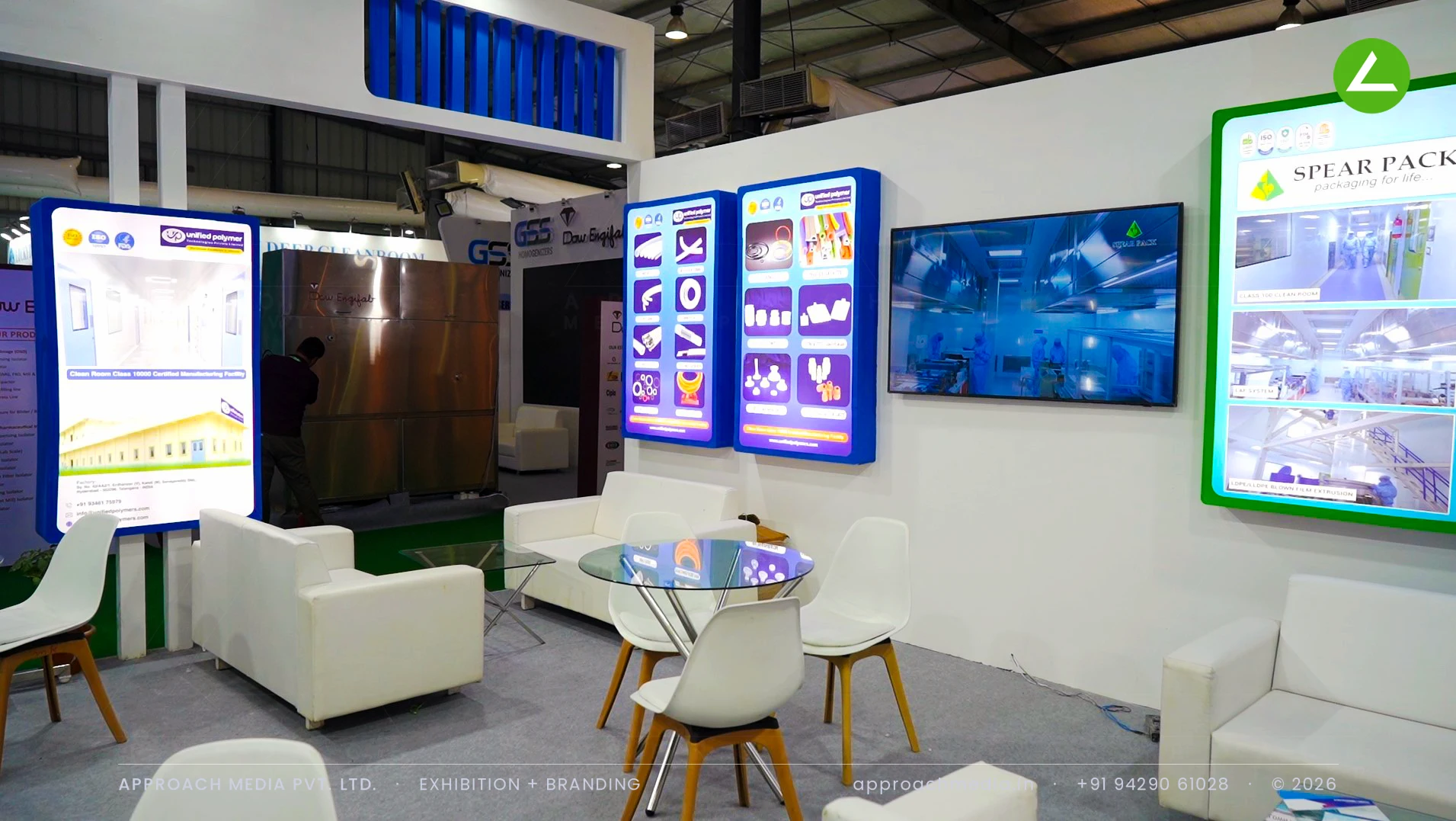 Superpack at Pharmatech Expo Gandhinagar 2026 — 36 sqm Exhibition Stall Design in Backlit Green — photo 4