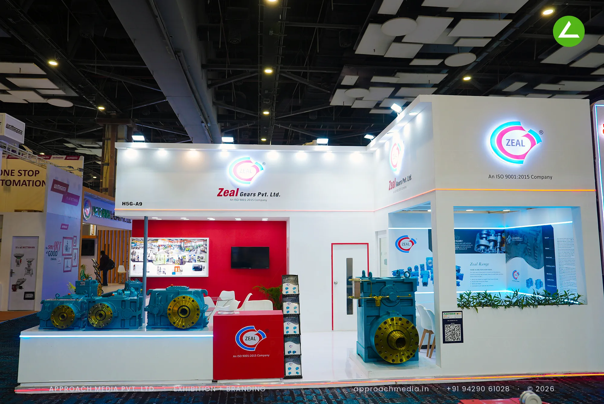 Zeal Gears Pvt Ltd gearbox display: exhibition stall design at PlastIndia New Delhi — photo 2