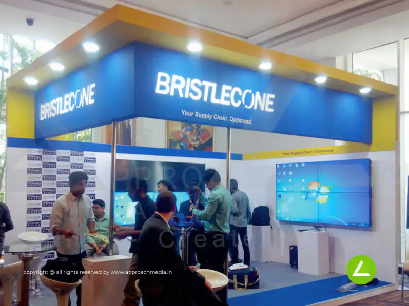 Supply Chain IT Exhibition Stall Design at IT Conference Mumbai BristleCone — 20 sqm 2 side open trade show booth for BristleCone at IT Conference